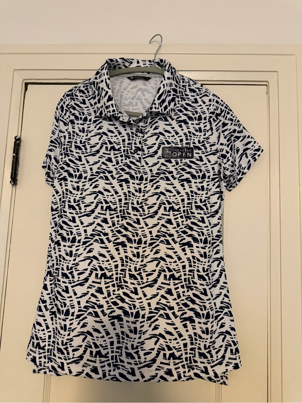 Women's Short Sleeve Polo - Canadian Open Navy/White Print